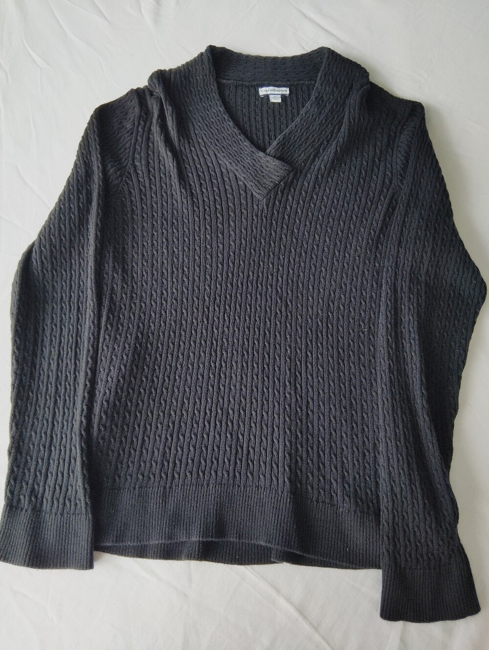 Croft&Barrow Black Cable V-Neck Shawl-Crossover Sweater